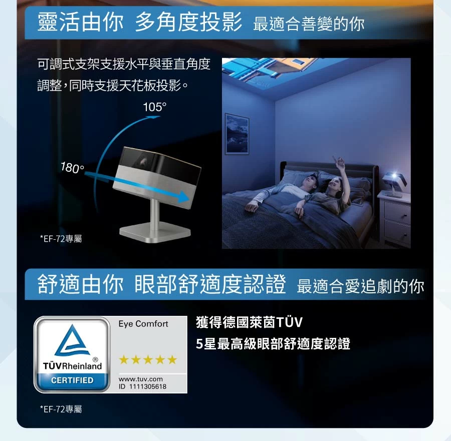 【EPSON】Epson EF-72 攜帶式移動劇院智慧迷你3核心亮彩引擎投影機- 搖滾咖