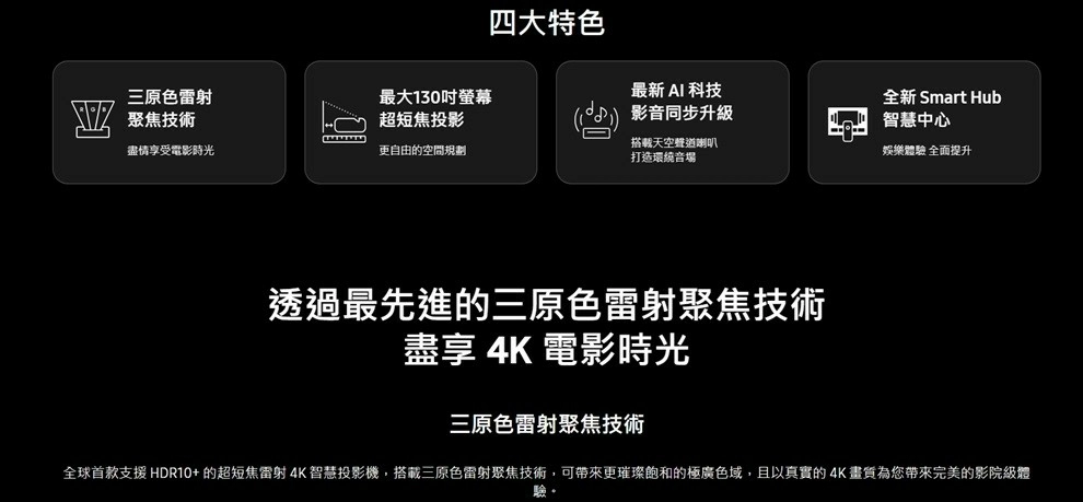 【限時贈100吋抗光幕】三星 SAMSUNG 超短焦雷射 4K 智慧投影機 LPU9D SP-LPU9DSAXXZW