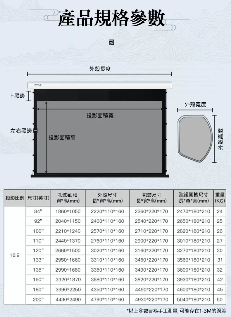 Magicalfog 超短焦 100吋 黑柵抗光電動張力幕