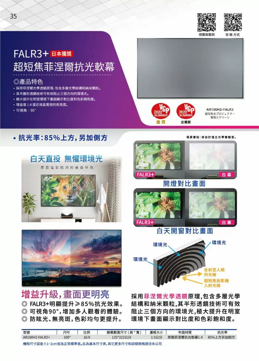 ELITE 100吋16:9 AR100H2-FALR3超短焦菲涅爾高亮抗光軟幕 (高階款1.4) 含安裝服務