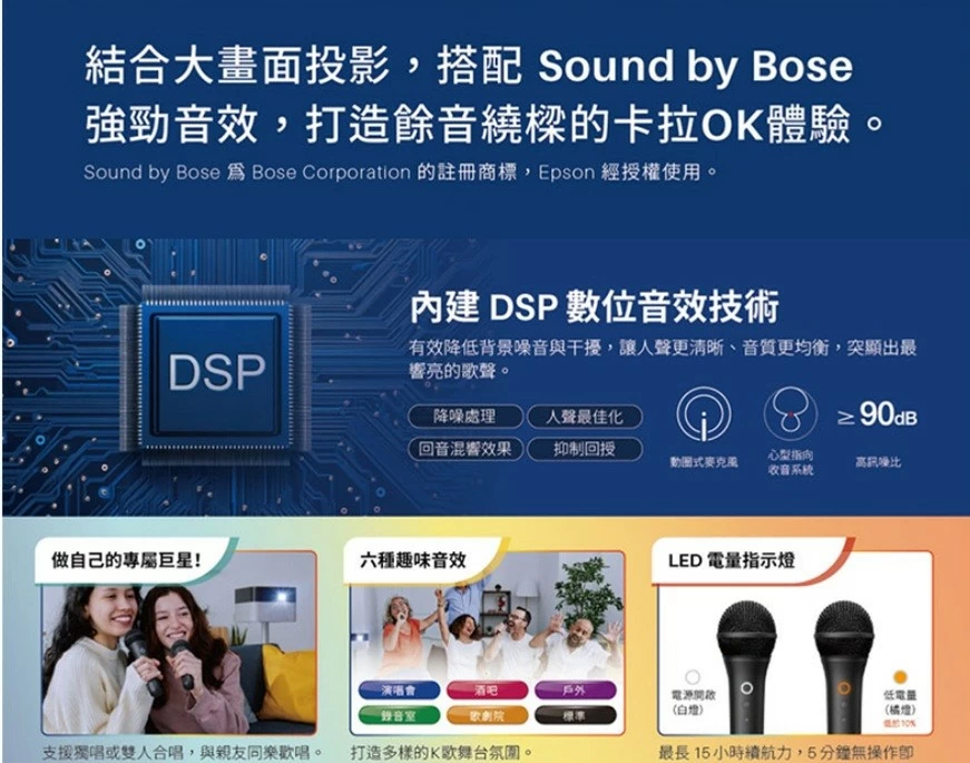 【贈專用無線麥克風】Epson EF-72 攜帶式移動劇院智慧迷你3核心亮彩投影機- 搖滾咖