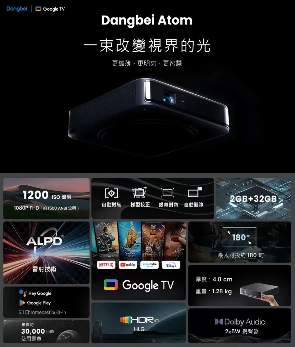 【 贈原廠攜行包】Dangbei Atom 當貝 可攜帶式 雷射投影機