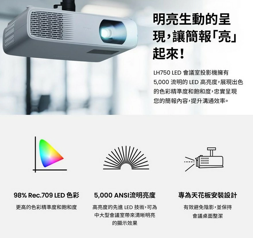 BenQ LH750 高亮度會議室 LED投影機 5000ANSI