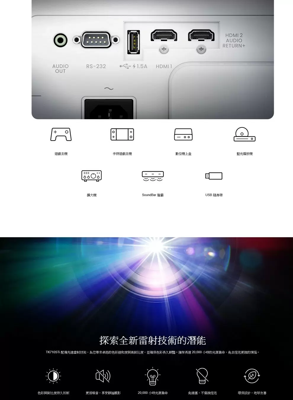 BenQ TK710STi 4K 3200流明 雷射短焦遊戲投影機 Android TV 小空間追劇/遊戲首選