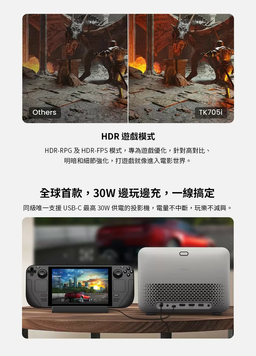 BenQ TK705i 4K 3000 流明 智慧調光投影機 低延遲三坪機