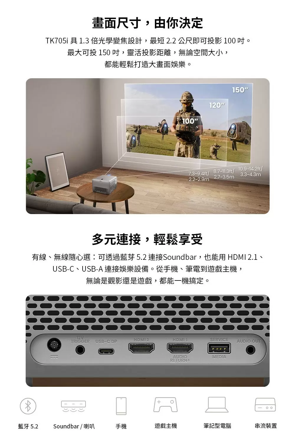 BenQ TK705i 4K 3000 流明 智慧調光投影機 低延遲三坪機