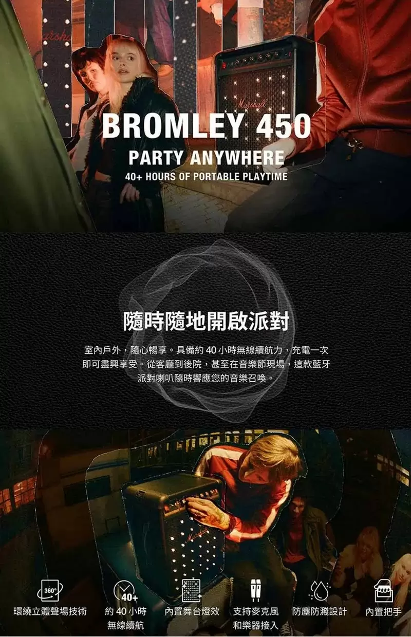 領券再折價【百滋原廠公司貨登錄延長半年保固】Marshall 百滋公司貨 Bromley 450 音樂派對喇叭