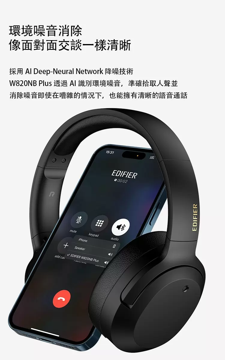 【EDIFIER】 W820NB PLUS 無線抗噪雙金標音質藍芽耳罩耳機