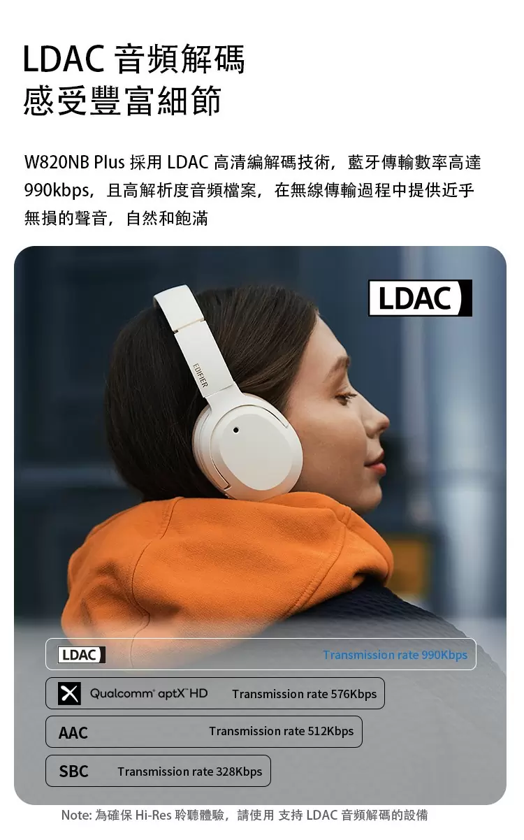 【EDIFIER】 W820NB PLUS 無線抗噪雙金標音質藍芽耳罩耳機