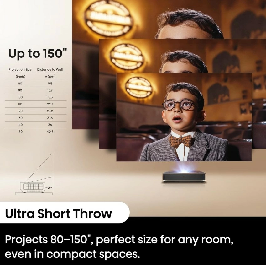 【Hisense】海信 PT1 入門款超短焦三原色雷射4K UHD投影機 2500流明