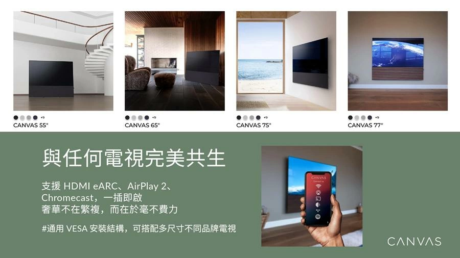Canvas 丹麥 HiFi Stereo一體式音響 原色面罩 可完美銜接55-85吋電視 (壁掛與落地兩種選擇) - 賣場不含電視