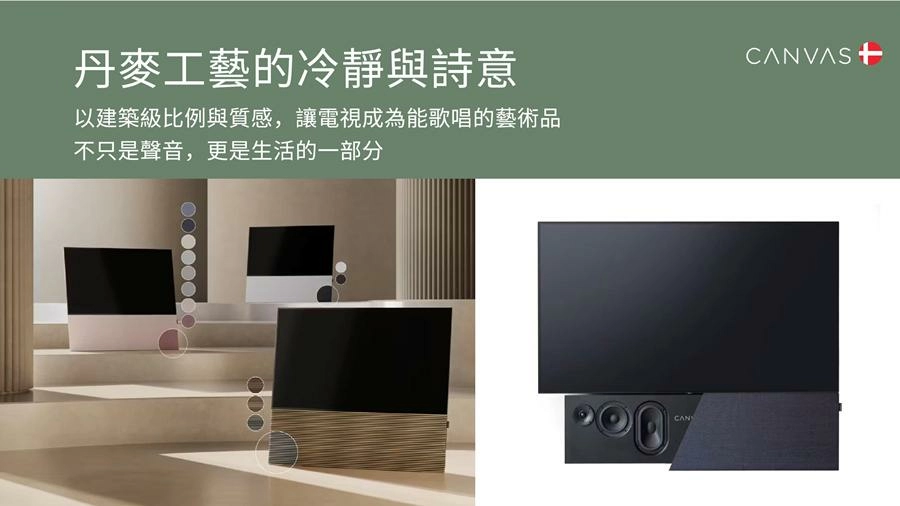 Canvas 丹麥 HiFi Stereo一體式音響 原色面罩 可完美銜接55-85吋電視 (壁掛與落地兩種選擇) - 賣場不含電視