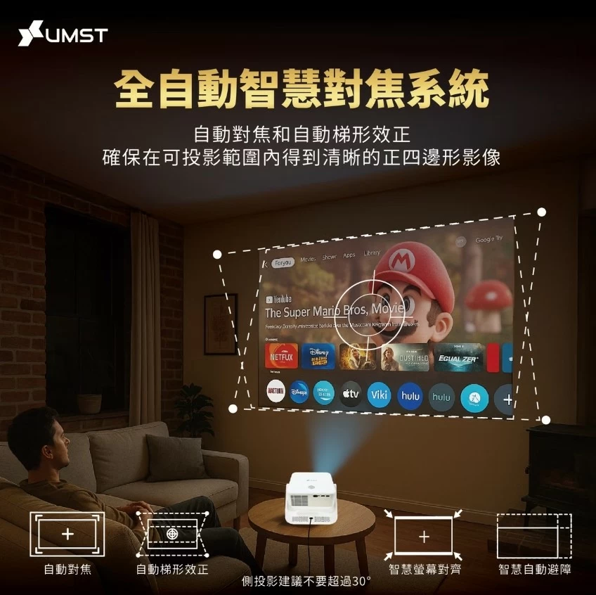 UMST 優美視 QX-2 正版4K Google TV/Netflix 授權版智能投影機 隨貨加贈攜帶包