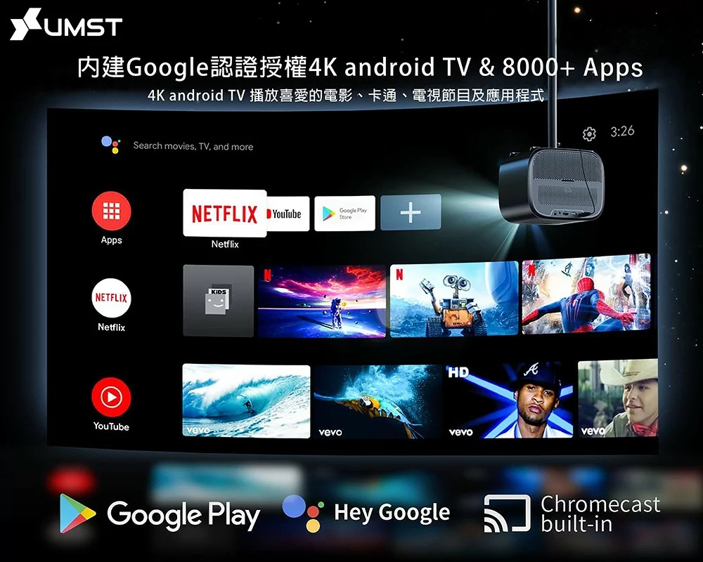 UMST 優美視4K Android TV 投影電視 UTV-1 贈攜帶包+腳架